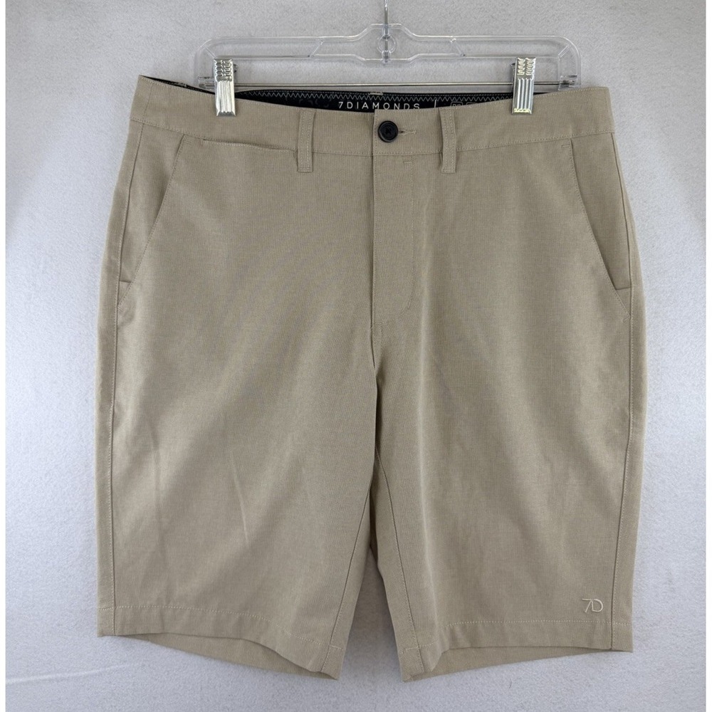 7 Diamonds Men Size 32 Khaki Momentum Performance Shorts Stretch Water Resistant